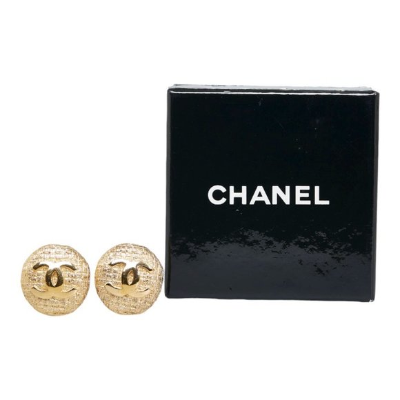 CHANEL Cocomark Mesh Earrings Gold Women's - Picture 4 of 5